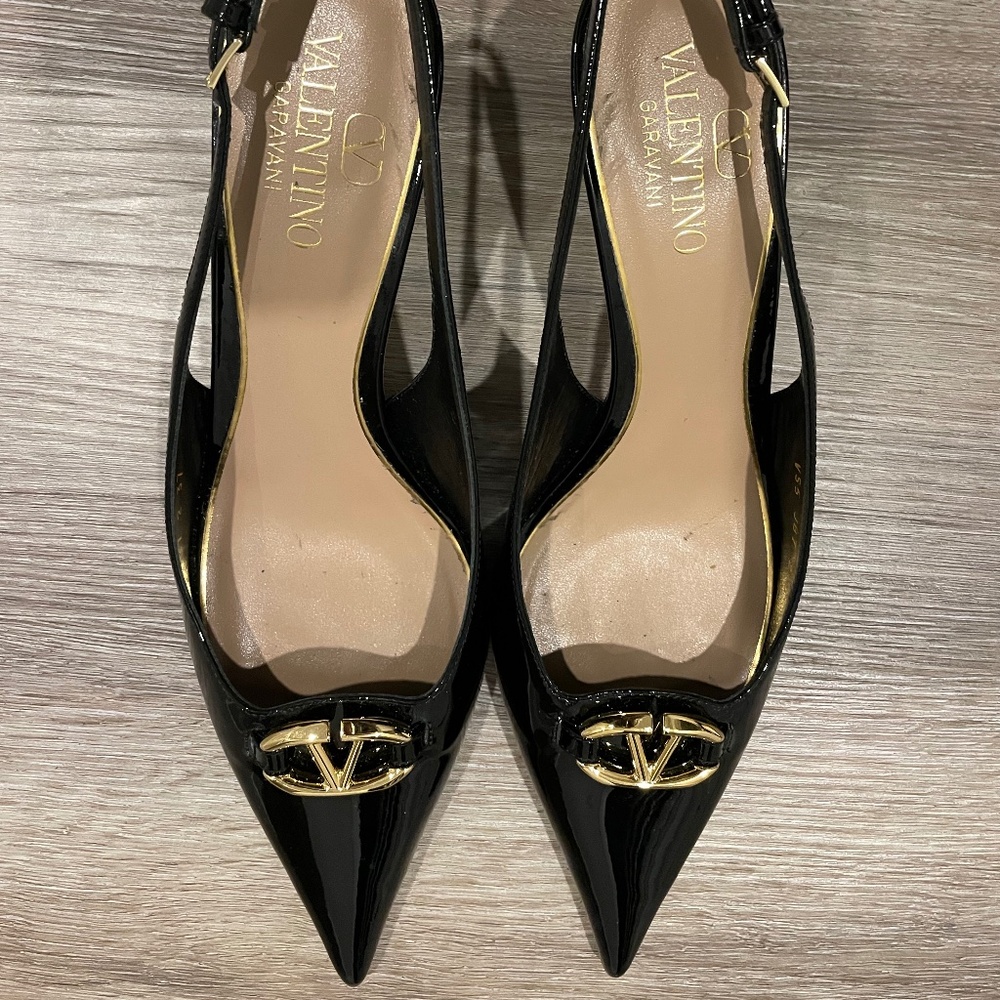 Valentino, black patent sling back, size 37